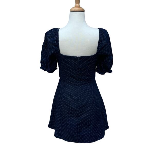 Lulu’s Mini Dress Size M Navy Blue Square Neck Polka Dots Y2K Puff Sleeve Casual - Picture 6 of 10